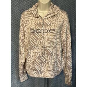 Bebe Sport Animal Print Hoodie with Kangaroo pocket Sz L Y2K Cozy Lightweight